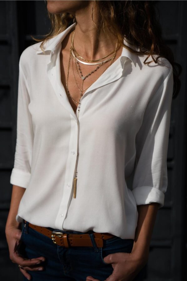 Women Deep V Button Chiffon Shirt - Image 2