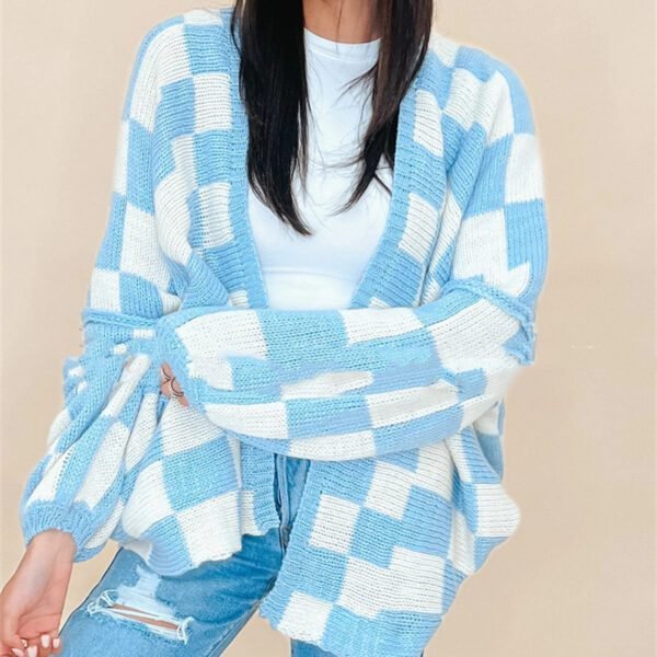 Fashion Plaid Women's Coat Sweater Stitching - Image 6