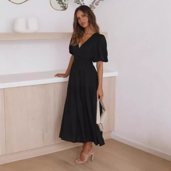 Fashion Deep V Puff Sleeve Vacation Women's Dress