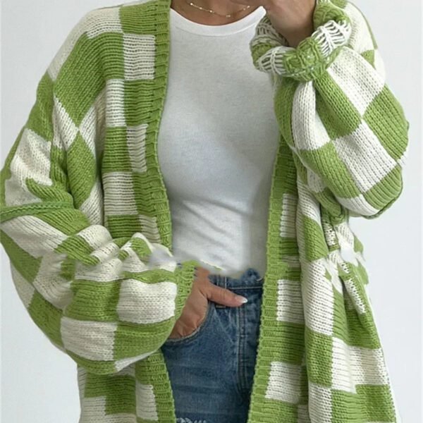 Fashion Plaid Women's Coat Sweater Stitching - Image 3