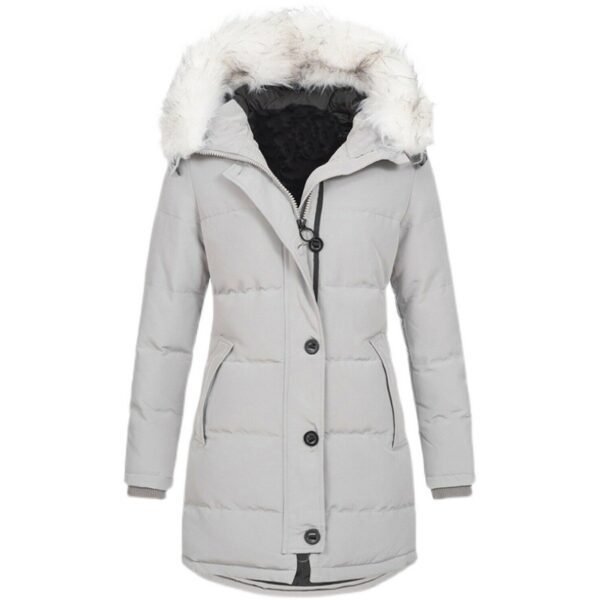 Hooded Warm Slim Cotton-padded Jacket Long Solid Color Coat - Image 5