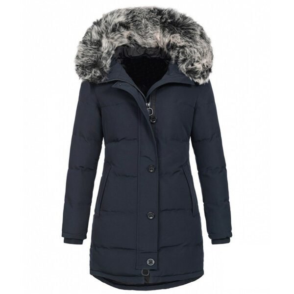 Hooded Warm Slim Cotton-padded Jacket Long Solid Color Coat - Image 2