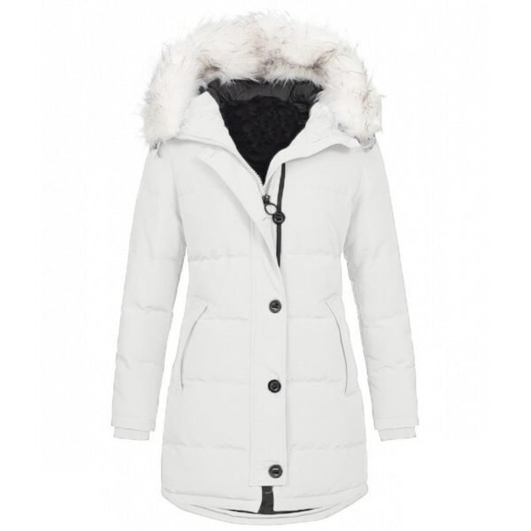 Hooded Warm Slim Cotton-padded Jacket Long Solid Color Coat - Image 3