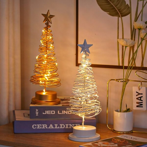 LED Christmas Tree Spiral Light Table Ornament Wrought Iron Xmas Tree Bedroom Desk Lamp Christmas Atmosphere Night Light Decor - Image 6