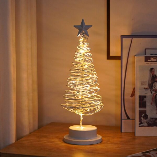 LED Christmas Tree Spiral Light Table Ornament Wrought Iron Xmas Tree Bedroom Desk Lamp Christmas Atmosphere Night Light Decor - Image 5