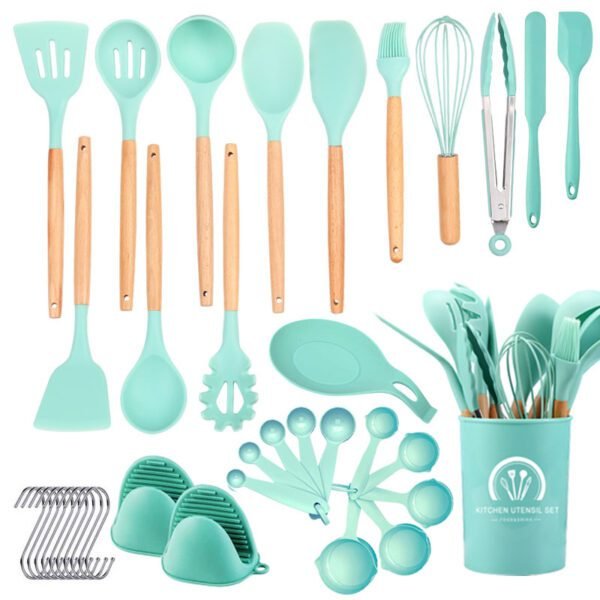 37 Pc  Set For Non-stick Cooking Spoon Shovel Wooden Handle Kitchen Utensil Set - Image 4