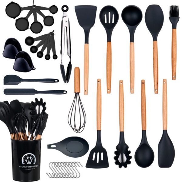 37 Pc  Set For Non-stick Cooking Spoon Shovel Wooden Handle Kitchen Utensil Set - Image 2