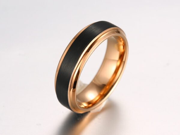 Tungsten Steel Ring Double Slot Rose Gold + Inlaid Black Plating Men Ring