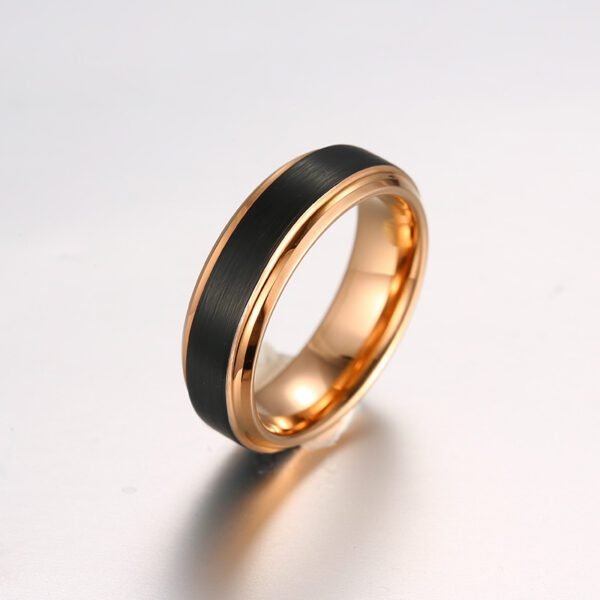 Tungsten Steel Ring Double Slot Rose Gold + Inlaid Black Plating Men Ring