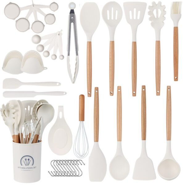 37 Pc  Set For Non-stick Cooking Spoon Shovel Wooden Handle Kitchen Utensil Set - Image 3