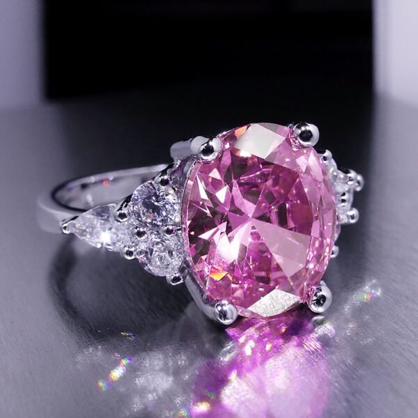 Oval Pink Diamond Ring Pink Crystal Egg-shaped Zircon Platinum-plated Rose Gold - Image 3