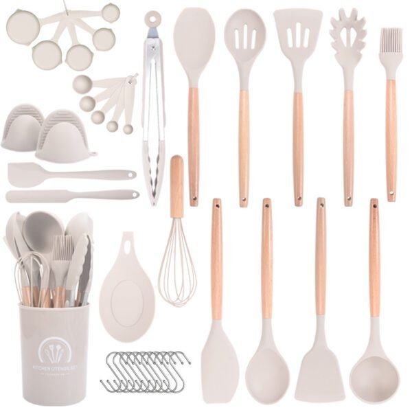 37 Pc  Set For Non-stick Cooking Spoon Shovel Wooden Handle Kitchen Utensil Set