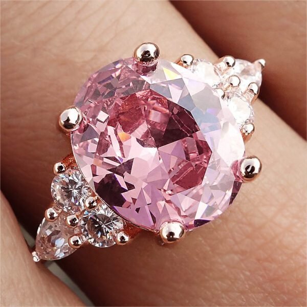 Oval Pink Diamond Ring Pink Crystal Egg-shaped Zircon Platinum-plated Rose Gold - Image 4