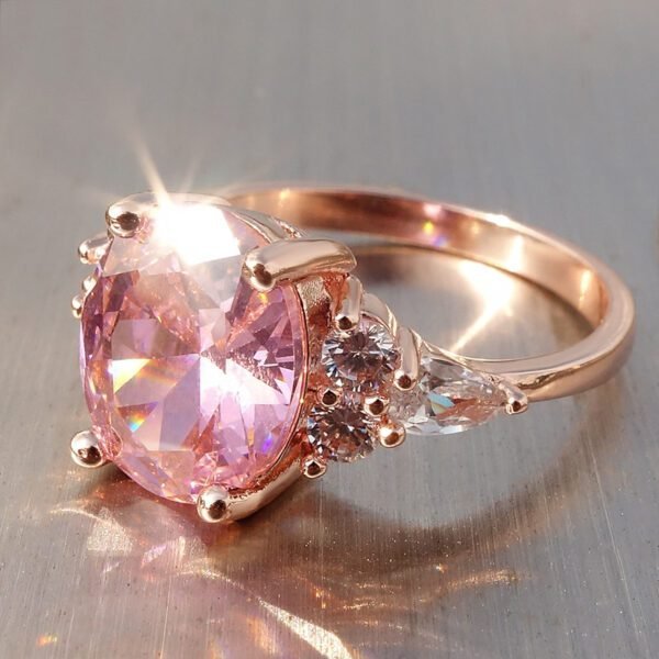 Oval Pink Diamond Ring Pink Crystal Egg-shaped Zircon Platinum-plated Rose Gold - Image 2