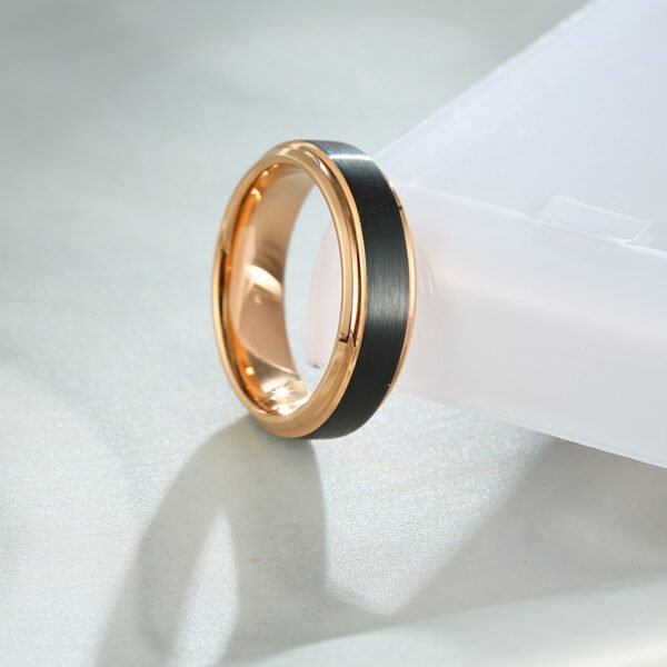 Tungsten Steel Ring Double Slot Rose Gold + Inlaid Black Plating Men Ring - Image 3