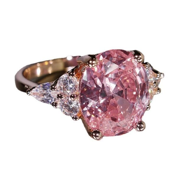 Oval Pink Diamond Ring Pink Crystal Egg-shaped Zircon Platinum-plated Rose Gold - Image 5