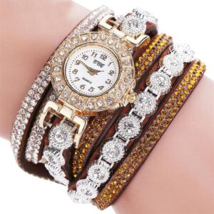 Timeless Glamour: Leather Rhinestone Watch Bracelet for Effortlessly Chic Style
