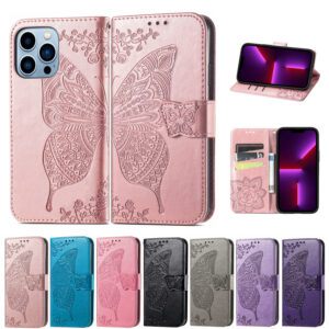 Mobile Phone Leather Case Flip Cover Butterfly Embossed Mobile Phone Case